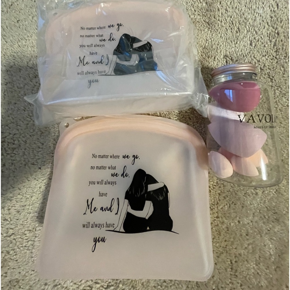 Makeup sponges and 2 water proof makeup bags